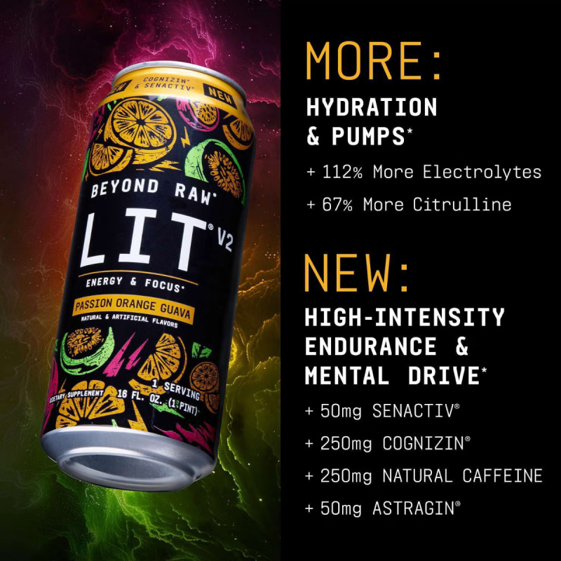 Gnc Beyond Raw Lit V2 On-the-go Pre-workout Passion Orange Guava, Bautura Pre-workout Rtd, 473 Ml