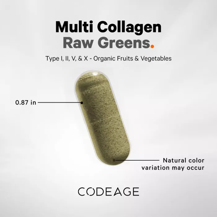 Codeage Hydrolyzed Multi Collagen Peptides Raw Greens With 21 Fruits & Veggies, Peptide De Colagen Hidrolizat Si 21 Superalimente Organice, 180 Cps