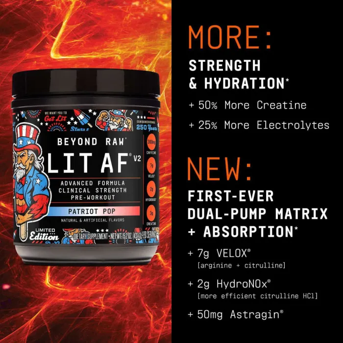 Gnc Beyond Raw Lit Af V2, Formula Avansata De Pre-workout, Cu Aroma De Patriot Pop, 432 G