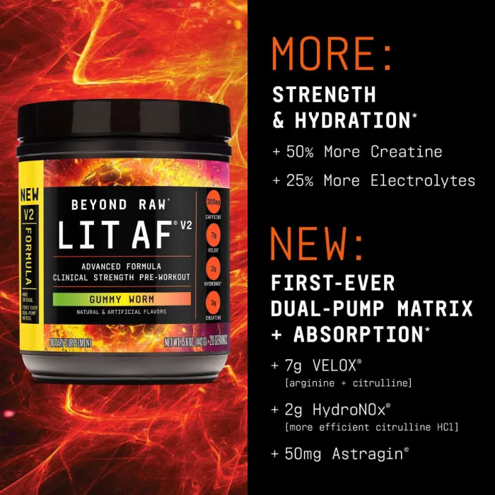 Gnc Beyond Raw Lit Af V2, Formula Avansata De Pre-workout, Cu Aroma De Jeleuri, 442 G