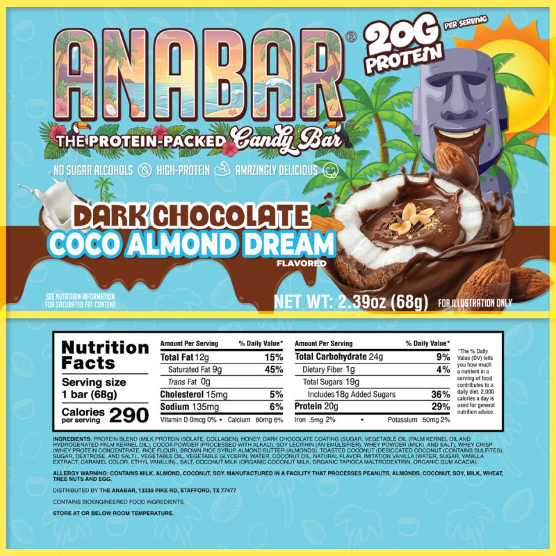 Anabar Dark Chocolate Coco Almond Dream, Baton Proteic Cu Aroma De Ciocolata Neagra, Cocos Si Migdale, 68 G