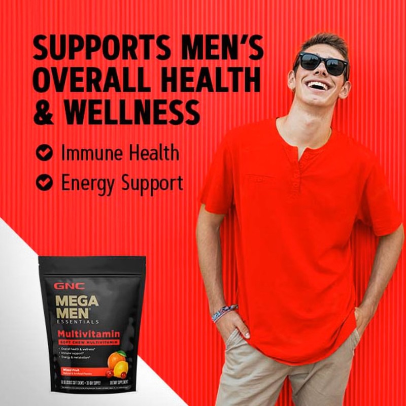 Mega Men Soft Chews, Complex De Multivitamine Pentru Barbati, Cu Gust De Fructe Asortate (60 Caramele), GNC