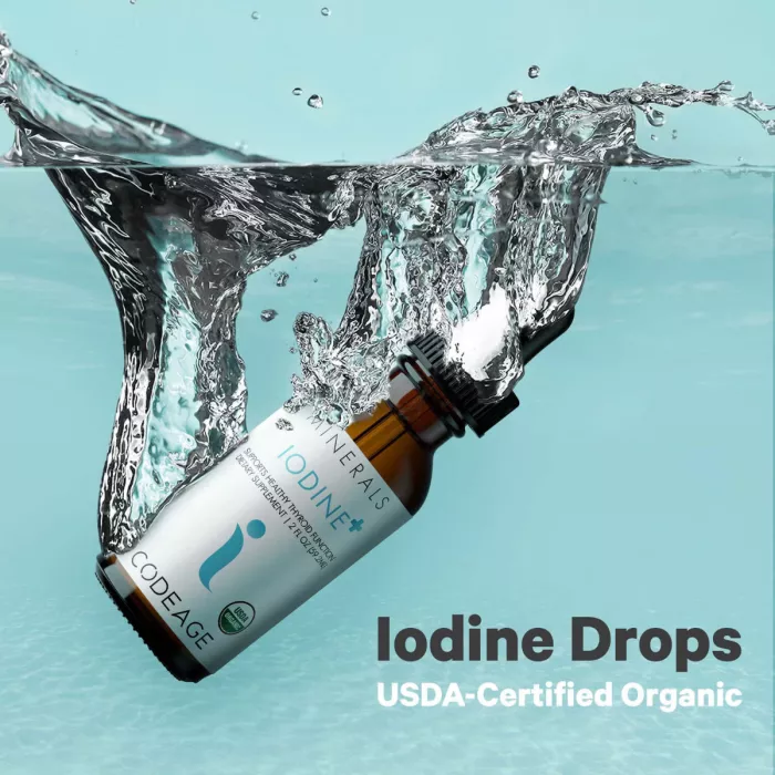 Codeage Liquid Iodine+ Unflavored, Iod Lichid Fara Aroma Pentru Suport Tiroidian Si Functionare Optima A Organismului,59.2 Ml