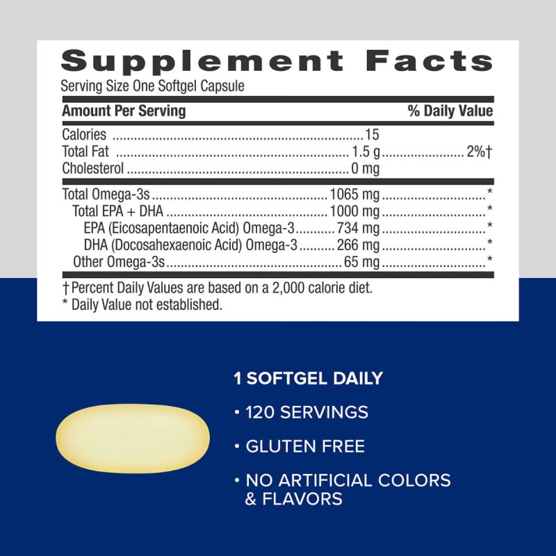 Gnc Triple Strength Fish Oil, Ulei De Peste 1000 Mg Omega 3 Epa Si Dha, 120 Cps
