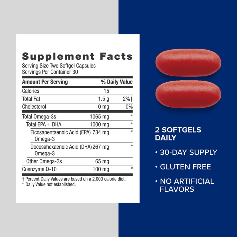 Gnc Triple Strength Fish Oil Plus Coq-10, Ulei De Peste Plus Coenzima Q-10,  60 Cps