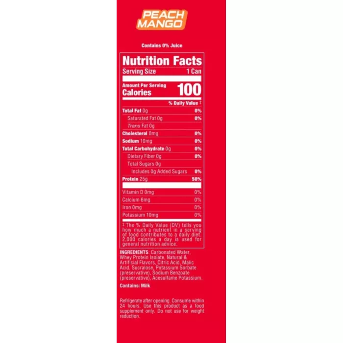 Bucked Up Lightly Carbonated Protein Rtd, Bautura Proteica Usor Carbogazoasa Cu Aroma Piersica Si Mango, 473 Ml