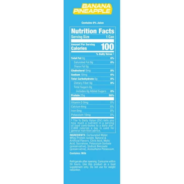 Bucked Up Lightly Carbonated Protein Rtd, Bautura Proteica Usor Carbogazoasa Cu Aroma De Banane Si Ananas, 473 Ml