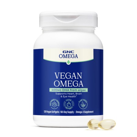 Gnc Vegan Omega, Omega-3 Din Alge Cu 400 Mg Dha, 120 Cps