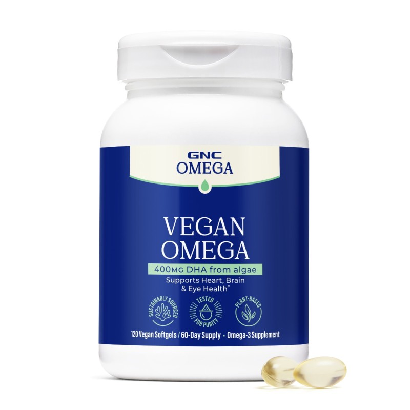 Gnc Vegan Omega, Omega-3 Din Alge Cu 400 Mg Dha, 120 Cps