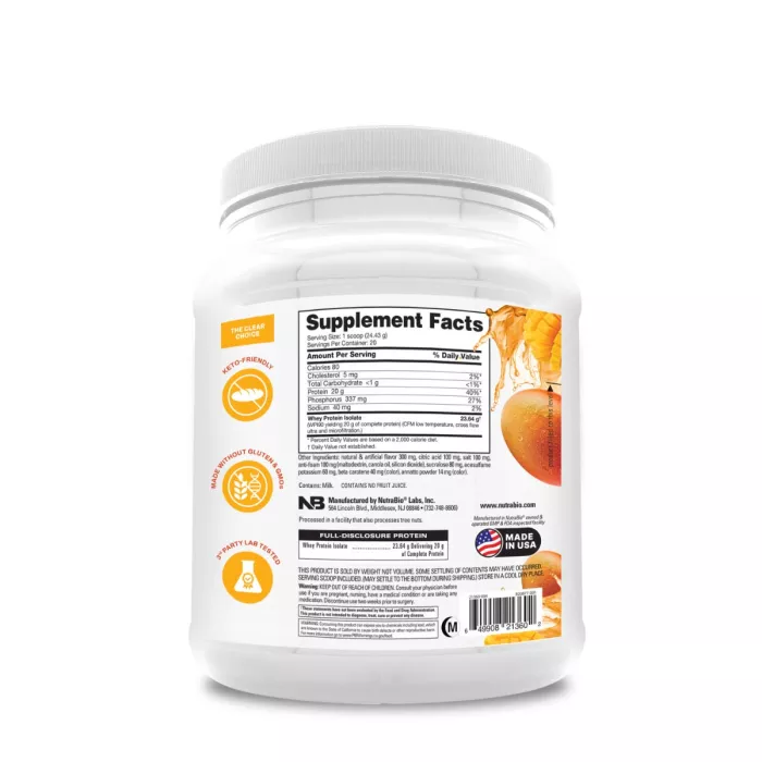 Nutrabioclear Whey Protein Isolate Mango, Izolat Proteic Din Zer Clar Cu Aroma De Mango, 489 G