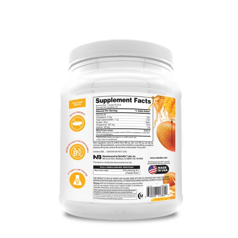 Nutrabioclear Whey Protein Isolate Mango, Izolat Proteic Din Zer Clar Cu Aroma De Mango, 489 G