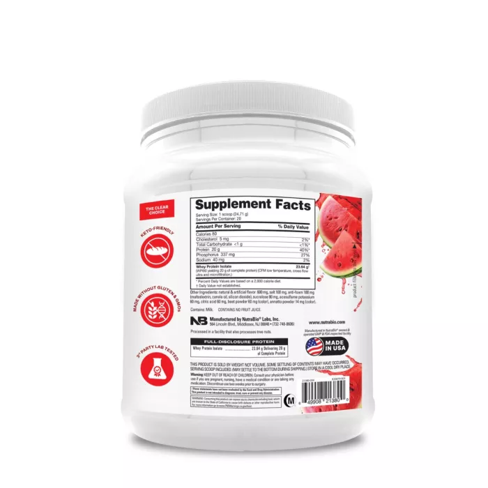 Nutrabio Clear Whey Protein Isolate Fruit Punch, Proteina Izolata Din Zer Cu Textura Transparenta Cu Aroma De Fructe, 511 G