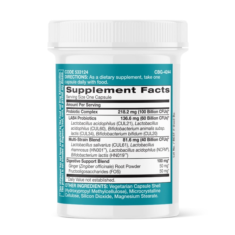 Gnc Gut Health Probiotic Extra Strength Multi Strain 100 Billion Cfus, Probiotic Lab4 Studiat Clinic, 100 Miliarde Culturi Vii, 20 Cps
