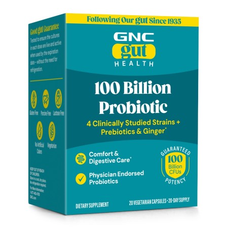 Gnc Gut Health Probiotic Extra Strength Multi Strain 100 Billion Cfus, Probiotic Lab4 Studiat Clinic, 100 Miliarde Culturi Vii, 20 Cps