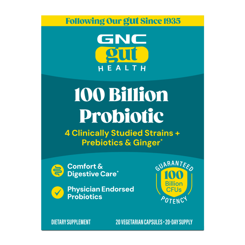 Gnc Gut Health Probiotic Extra Strength Multi Strain 100 Billion Cfus, Probiotic Lab4 Studiat Clinic, 100 Miliarde Culturi Vii, 20 Cps