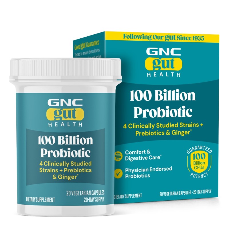Gnc Gut Health Probiotic Extra Strength Multi Strain 100 Billion Cfus, Probiotic Lab4 Studiat Clinic, 100 Miliarde Culturi Vii, 20 Cps