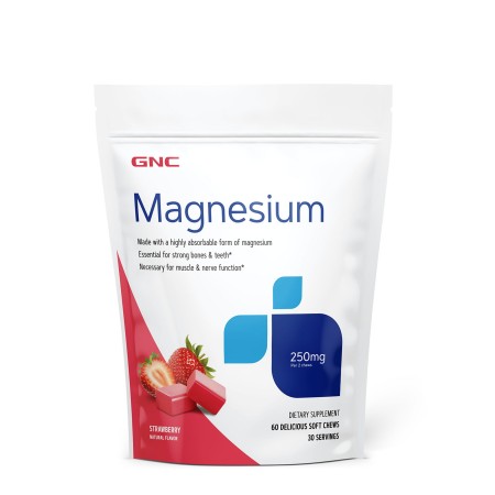 Magneziu cu aroma naturala de capsuni pentru relaxare musculara si sustinerea sistemului nervos (60 caramele), GNC Live Well