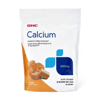 Gnc Calcium Soft Chews 600 Mg, Calciu Caramele, Cu Aroma Naturala De Caramel, 60 Caramele