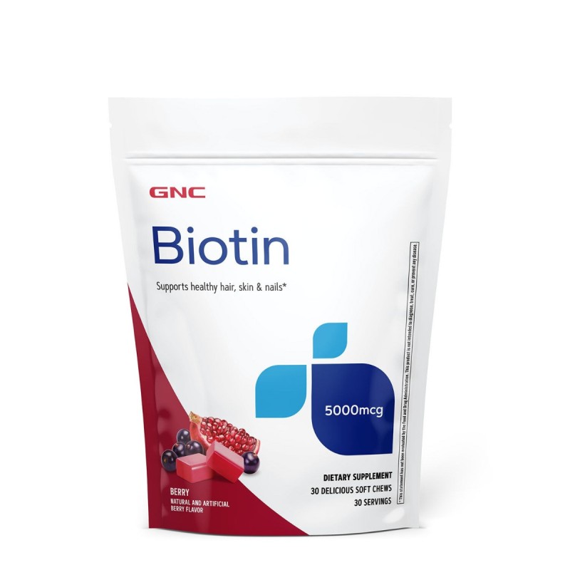Gnc Biotin 5000 Mcg, Biotina Pentru Sanatatea Parului, Pieli Si Unghiilor, 30 Caramele