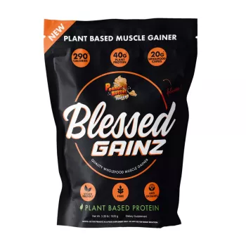 Blessed Gainz Wholefood Muscle Gainer, Gainer Proteic Vegan Cu Aroma De Cheesecake De Unt De Arahide, 1520 G
