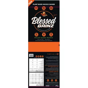 Blessed Gainz Wholefood Muscle Gainer, Gainer Proteic Vegan Cu Aroma De Cheesecake De Unt De Arahide, 1520 G