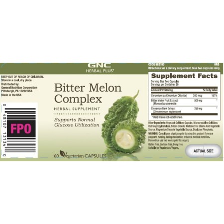 Gnc Herbal Plus Bitter Melon Extract, Extract Din Castravete Amar, 60 Cps