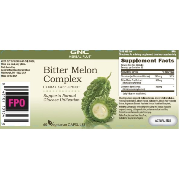 Gnc Herbal Plus Bitter Melon Extract, Extract Din Castravete Amar, 60 Cps