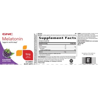 Gnc Melatonin 5 Mg Gummies, Melatonina 5 Mg Jeleuri Cu Aroma Naturala De Mure, 60 Jeleuri