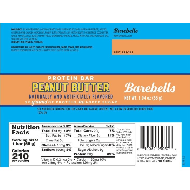 Barebells Bars Baton Proteic Cu Aroma De Unt De Arahide, 55 G