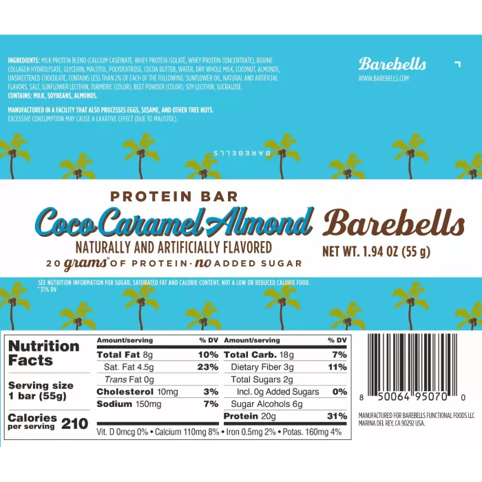Barebells Protein Bar Baton Proteic Cu Aroma De Unt De Cocos, Caramel Si Migdale, 55 G