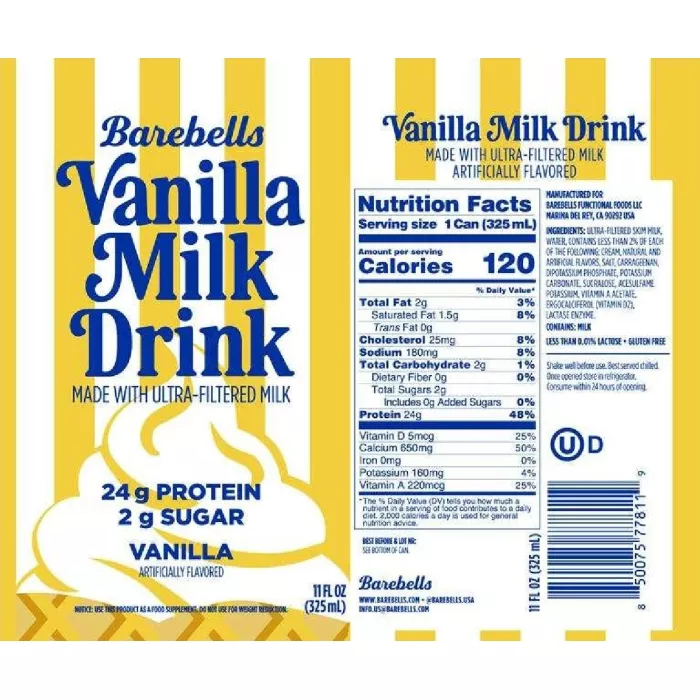 Barebells Vanilla Milk Drink High-protein, Low-sugar, With Vanilla Flavor, Bautura Proteica Cu Aroma De Vanilie, 325 Ml