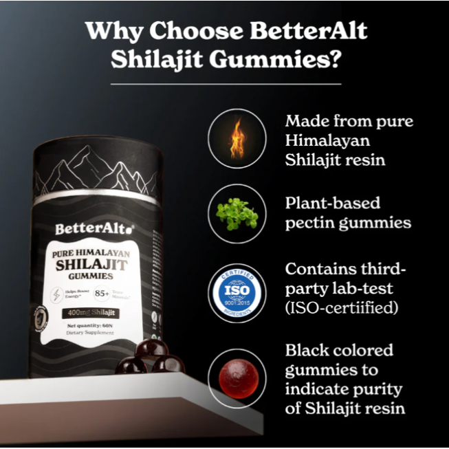 Better Alt Pure Himalayan Shilajit Gummies, Jeleuri De Shilajit Din Himalaya, 60 Jeleuri
