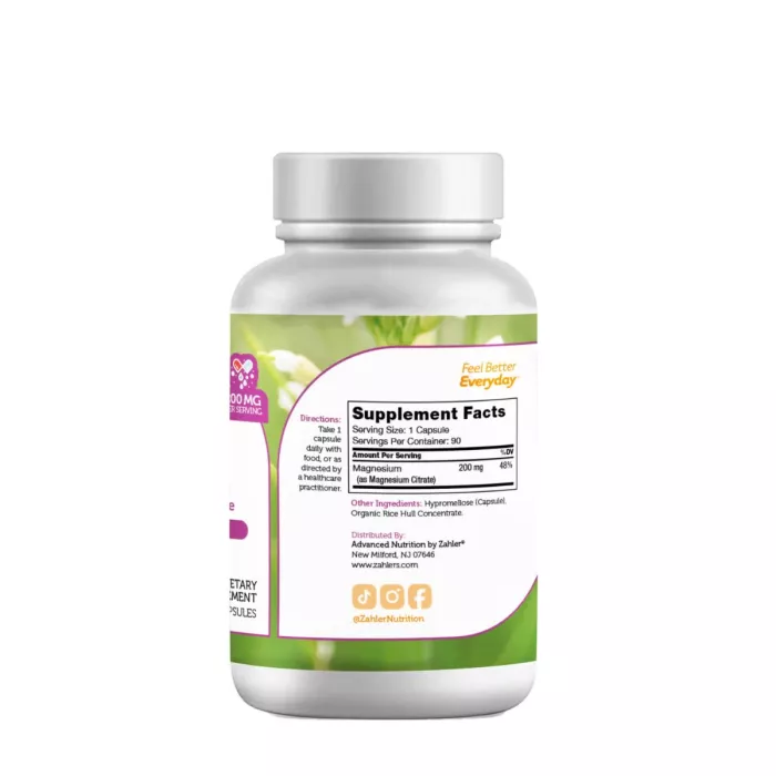 Zahler Magnesium Citrate, Citrat De Magneziu Pentru Sanatatea Inimii Si Sistemului Nervos, 90 Cps