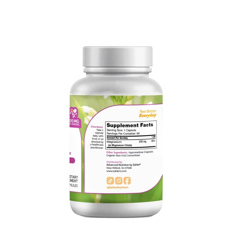 Zahler Magnesium Citrate, Citrat De Magneziu Pentru Sanatatea Inimii Si Sistemului Nervos, 90 Cps