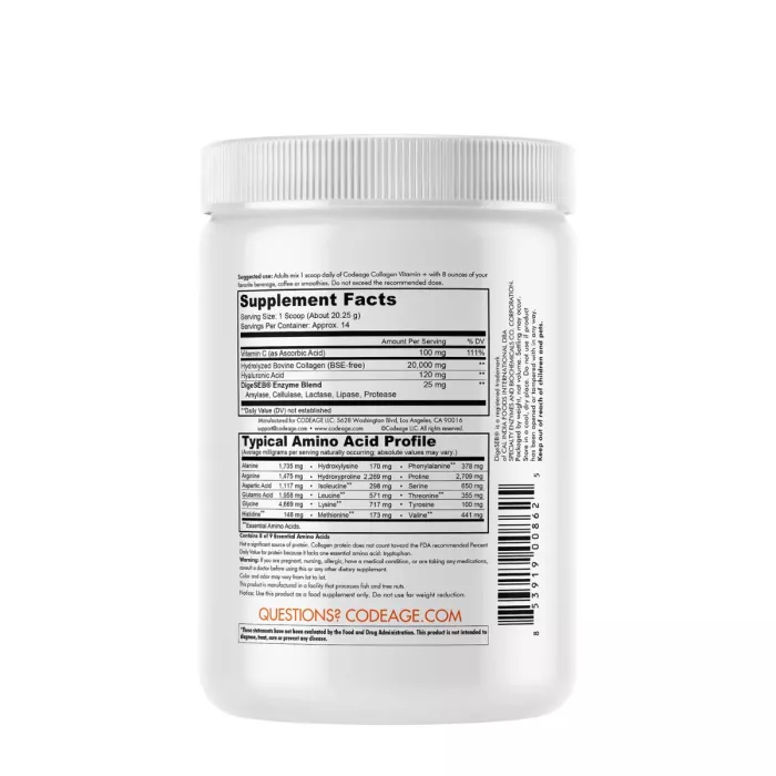 Codeage Collagen Vitamin C+, Colagen Hidrolizat Cu Vitamina C Si Acid Hialuronic, 283 G Codeage Collagen Vitamin C+, Colagen Hidrolizat Cu Vitamina C Si Acid Hialuronic, 283 G