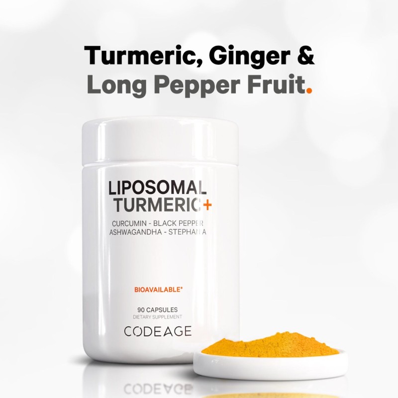 Codeage  Turmeric Lipozomal Fermentat + Piper Negru,  Curcumin Si Ghimbir, 90 Cps