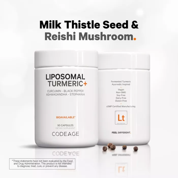 Codeage Turmeric Lipozomal Fermentat + Piper Negru, Curcumin Si Ghimbir, 90 Cps Codeage Turmeric Lipozomal Fermentat + Piper Negru, Curcumin Si Ghimbir, 90 Cps