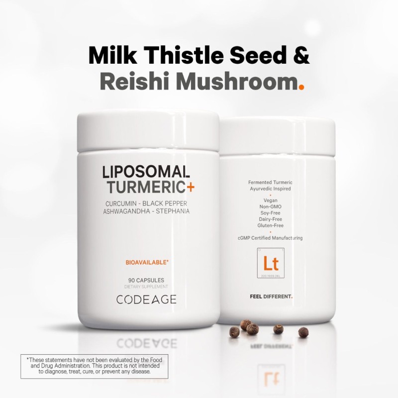 Codeage  Turmeric Lipozomal Fermentat + Piper Negru,  Curcumin Si Ghimbir, 90 Cps