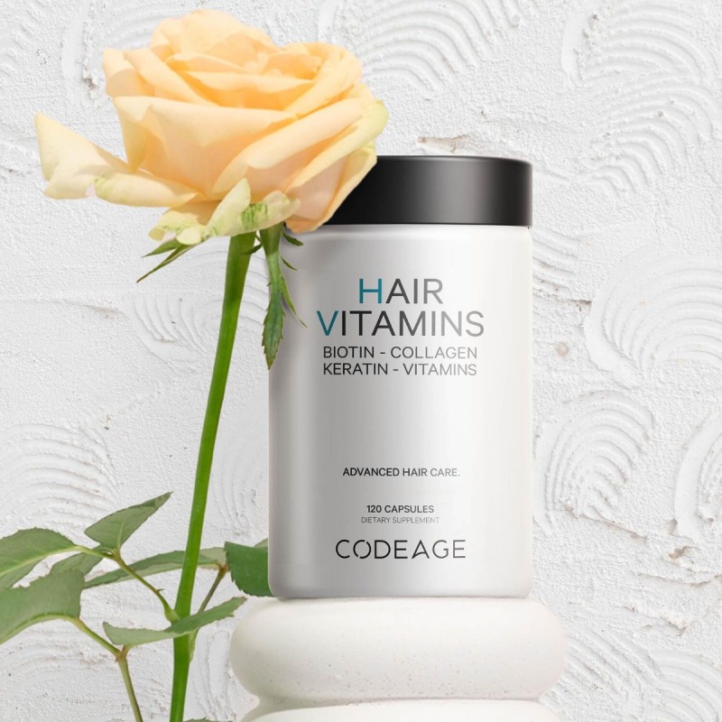 Codeage Hair Vitamins - Biotin 10000 Mcg - Collagen - Keratin & Multivitamins, Complex De Multivitamine Pentru Sanatatea Parului, 120 Cps