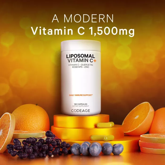 Codeage Liposomal Vitamin C, Vitamina C Liposomala - Formula Avansata Pentru Absorbtie Superioara, 180 Cps Codeage Liposomal Vitamin C, Vitamina C Liposomala - Formula Avansata Pentru Absorbtie Superioara, 180 Cps