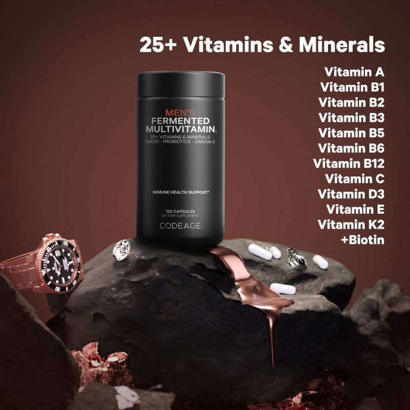 Codeage Men's Fermented Multivitamin, Formula Completa Pentru Sanatatea Intregului Organism, 120 Cps