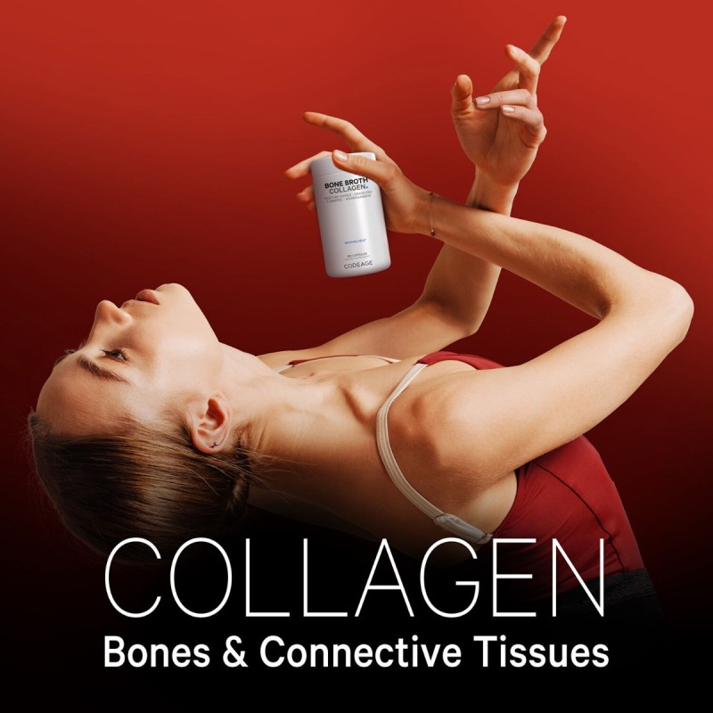 Codeage Bone Broth Collagen Peptides, Peptide Din Colagen De Tipul I, Ii & Iii Din Fiertura De Oase Cu Turmeric Si Ashwagandha, 180 Cps