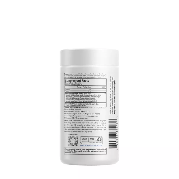 Codeage Bone Broth Collagen Peptides, Peptide Din Colagen De Tipul I, Ii & Iii Din Fiertura De Oase Cu Turmeric Si Ashwagandha, 180 Cps Codeage Bone Broth Collagen Peptides, Peptide Din Colagen De Tipul I, Ii & Iii Din Fiertura De Oase Cu Turmeric Si Ashwagandha, 180 Cps