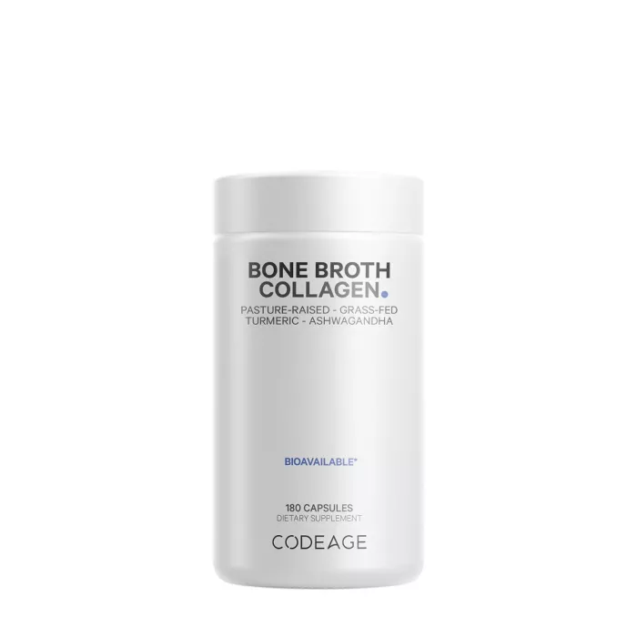 Codeage Bone Broth Collagen Peptides, Peptide Din Colagen De Tipul I, Ii & Iii Din Fiertura De Oase Cu Turmeric Si Ashwagandha, 180 Cps Codeage Bone Broth Collagen Peptides, Peptide Din Colagen De Tipul I, Ii & Iii Din Fiertura De Oase Cu Turmeric Si Ashwagandha, 180 Cps