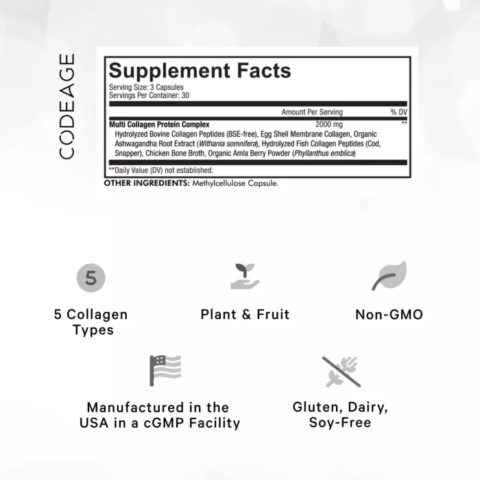 Codeage Hidrolyzed Multi Collagen, Colagen Hidrolizat, 90 Cps Codeage Hidrolyzed Multi Collagen, Colagen Hidrolizat, 90 Cps