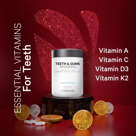 Codeage Teeth & Gums Vitamins, Daily Multivitamins & Minerals + Collagen, Complex De Vitamine, Minerale Si Colagen Pentru Dinti Si Gingii, 90 Cps