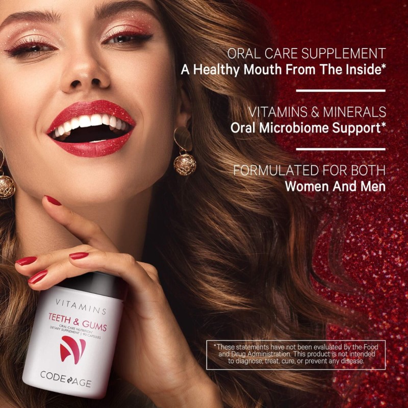 Codeage Teeth & Gums Vitamins, Daily Multivitamins & Minerals + Collagen, Complex De Vitamine, Minerale Si Colagen Pentru Dinti Si Gingii, 90 Cps