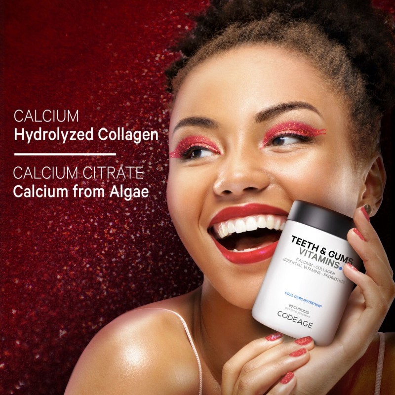 Codeage Teeth & Gums Vitamins, Daily Multivitamins & Minerals + Collagen, Complex De Vitamine, Minerale Si Colagen Pentru Dinti Si Gingii, 90 Cps