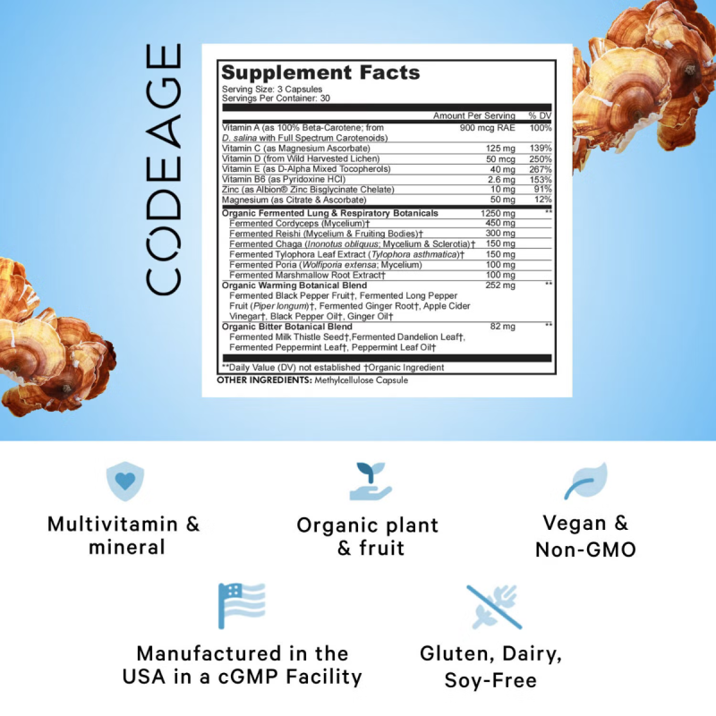 Codeage Lungs Vitamins, Formula Complexa Pentru Imbunatatirea Respiratiei, 90 Cps