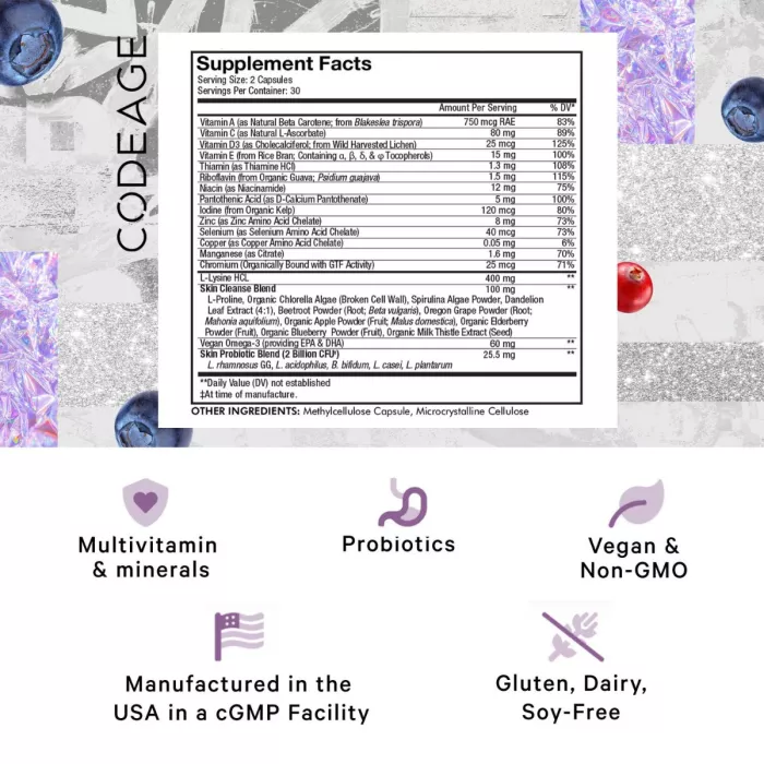 Codeage Teen Clearface Daily Multivitamin & Minerals, Complex De Multivitamine Pentru Adolescenti Pentru Ten Sanatos, 60 Cps Codeage Teen Clearface Daily Multivitamin & Minerals, Complex De Multivitamine Pentru Adolescenti Pentru Ten Sanatos, 60 Cps